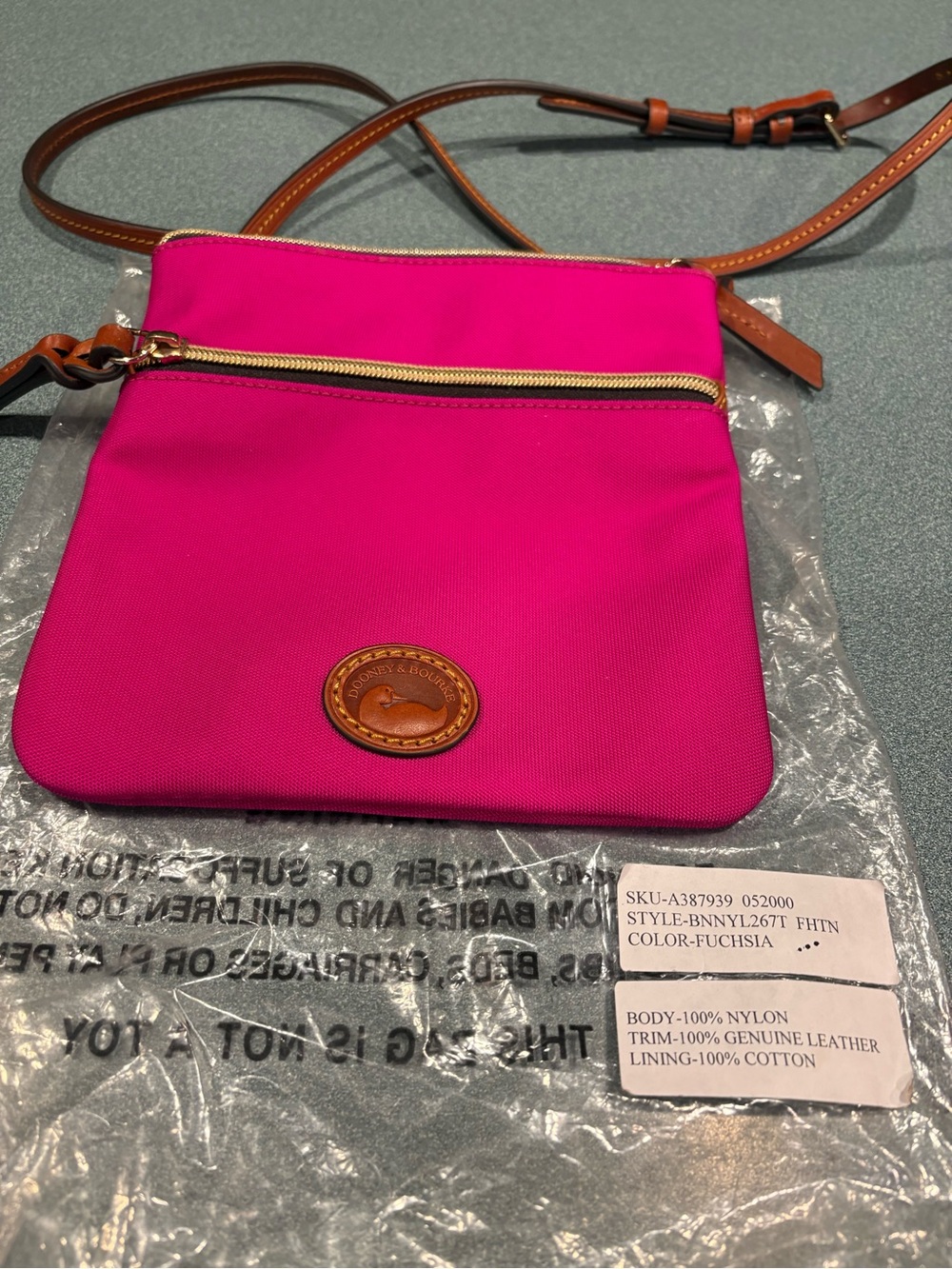 Dooney & Bourke Fuchsia Nylon Crossbody Bag new without tags